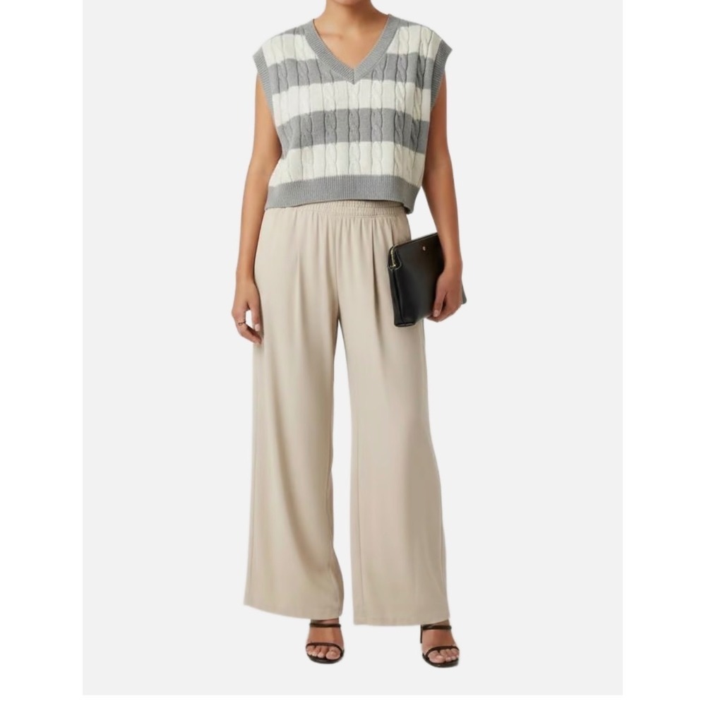 SO‎ Cable Knit Sweater Vest Top - Striped S Gray Cream Cropped Preppy Academia
